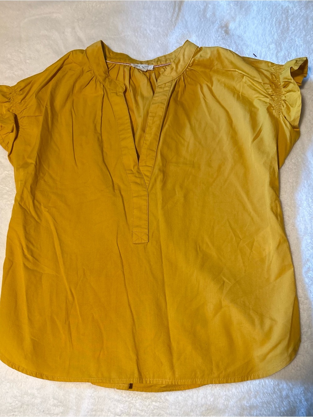 Pilcro Mustard Split-Neck Flutter Sleeve Blouse